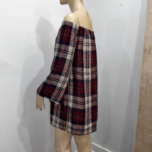 NWT Cloth and Stone Anthropologie Plaid Off the Shoulder Shift Dress Size M - Picture 6 of 7